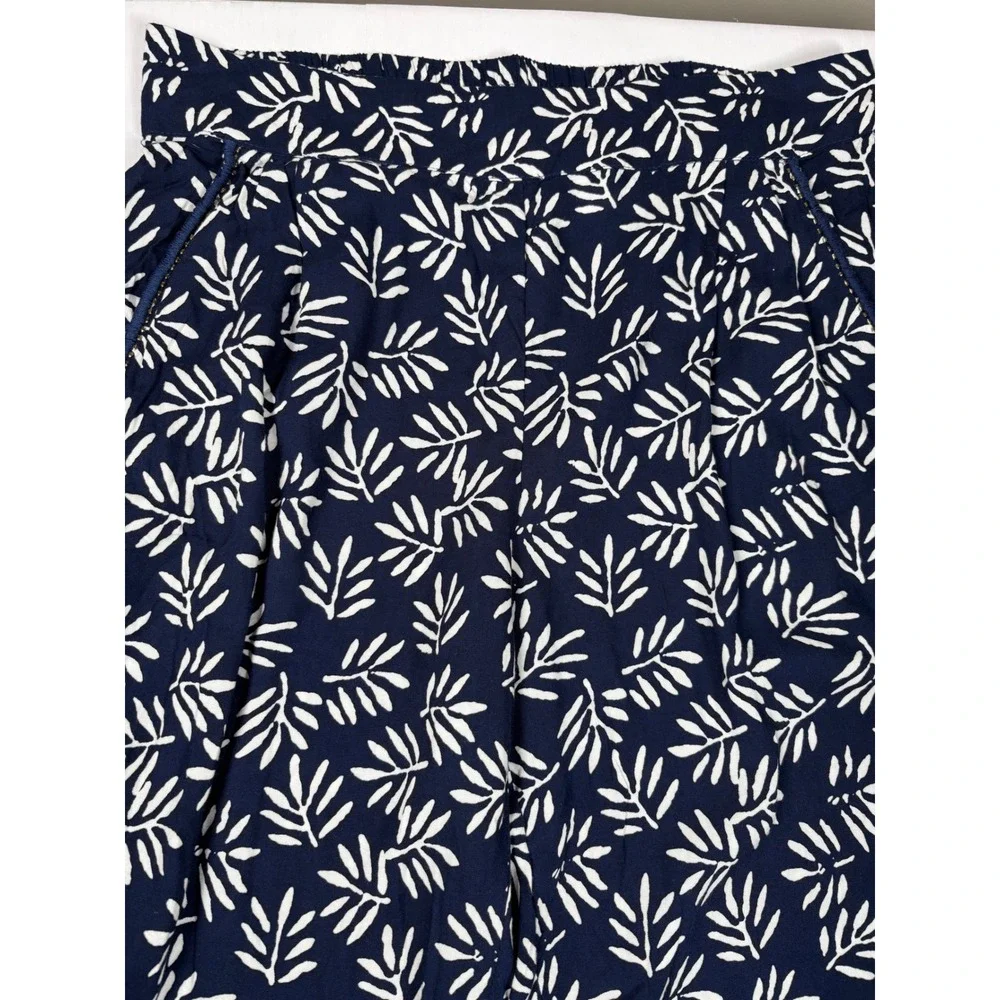 Skemo Palm Pants Navy White Tropical Leaf Print Wide Leg Rayon XL NEW Beach Boho